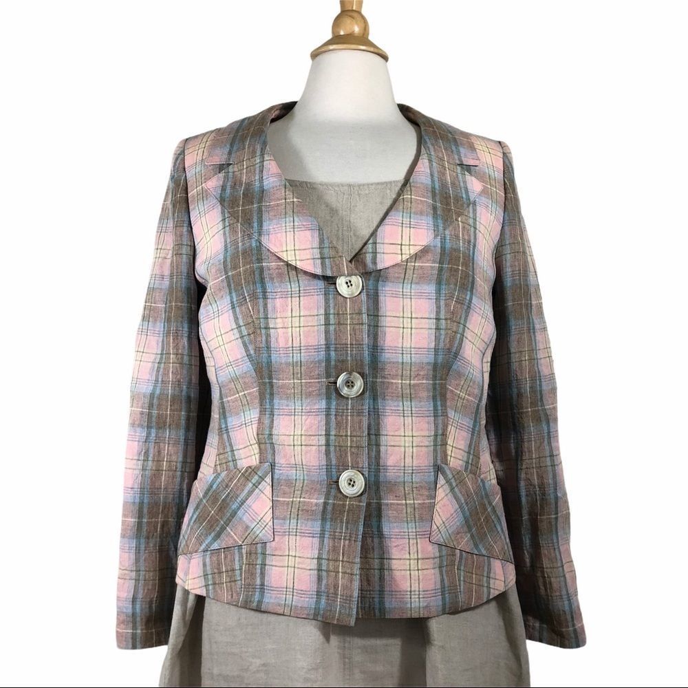 Barbara Lohmann pink blue linen blazer size 38 EU
